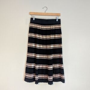 LuLaRoe Black and Rose Gold Striped Pleated Skirt
